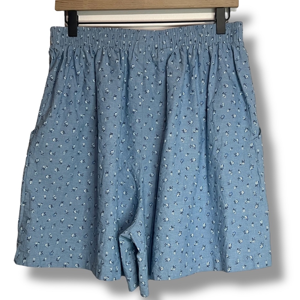 Vntg Briggs Gathered Waist Floral Pull-On Shorts Sz 16 Petite Cotton Made In USA - Picture 2 of 9
